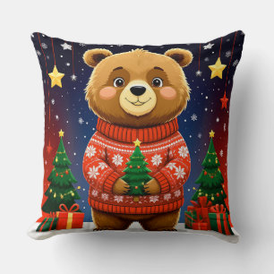 Niedlicher Bär im Weihnachtspullover Kissen