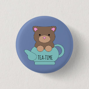 Niedlicher Bär in Blau für Hübsche Teekessel-Party Button