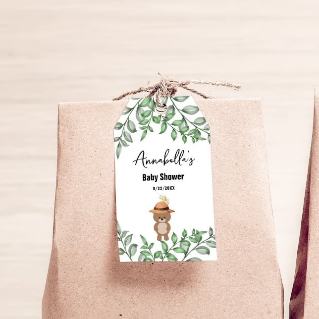 Niedlicher Bär in der Wood Baby-Dusche Geschenkanhänger (Von Creator hochgeladen)