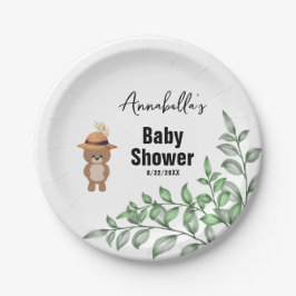 Niedlicher Bär in der Wood Baby-Dusche Pappteller