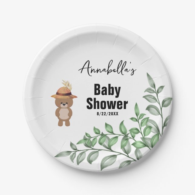 Niedlicher Bär in der Wood Baby-Dusche Pappteller (Vorderseite)