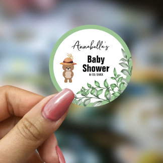 Niedlicher Bär in der Wood Baby-Dusche Runder Aufkleber