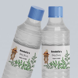 Niedlicher Bär in der Wood Baby-Dusche Wasserflaschenetikett