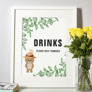 Niedlicher Bär in der Wood Drinks Kinderdusche Poster