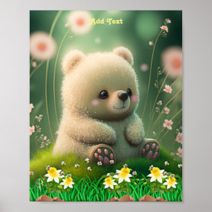 Niedlicher Bär in Garden Honey Bee Custom Wall Art Poster