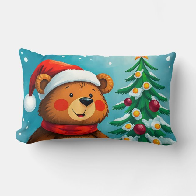 Niedlicher Bär in Weihnachtsmannmütze Neben geschm Lendenkissen (Vorderseite)