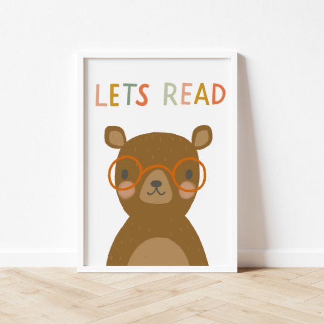 Niedlicher Bär lasst uns Kinder lesen Poster (Available in many sizes! This mockup shows the 13x24 inch poster size)