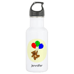 Niedlicher Bär mit Ballons Cartoon Name Kinder Trinkflasche