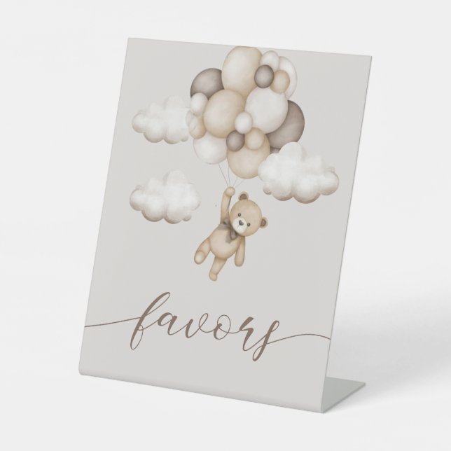 Niedlicher Bär mit Balloons-Favoriten Sockelschild (Vorderseite)
