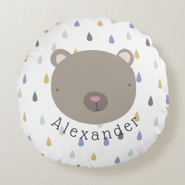 Niedlicher Bär mit benutzerdefinierbarem Namen Rundes Kissen (Vorderseite)