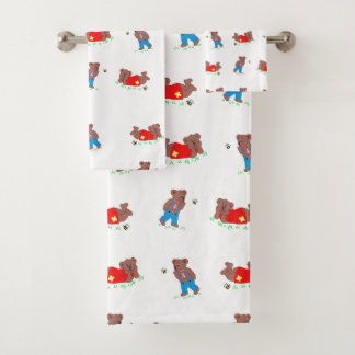 Niedlicher Bär mit Bienenmuster Badhandtuch Set