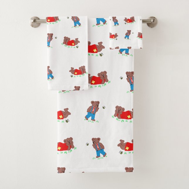 Niedlicher Bär mit Bienenmuster Badhandtuch Set (Insitu)