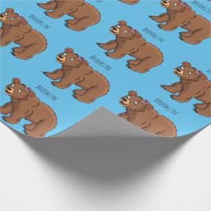Niedlicher Bär mit Blume Cartoon Abbildung Geschenkpapier