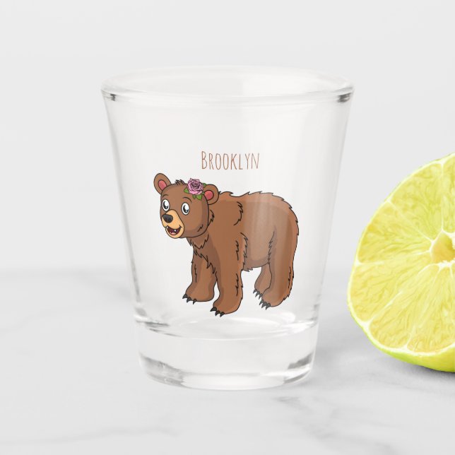 Niedlicher Bär mit Blume Cartoon Abbildung Schnapsglas (Vorderseite)