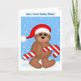 Niedlicher Bär mit Candy Cane Weihnachtskarte Feiertagskarte