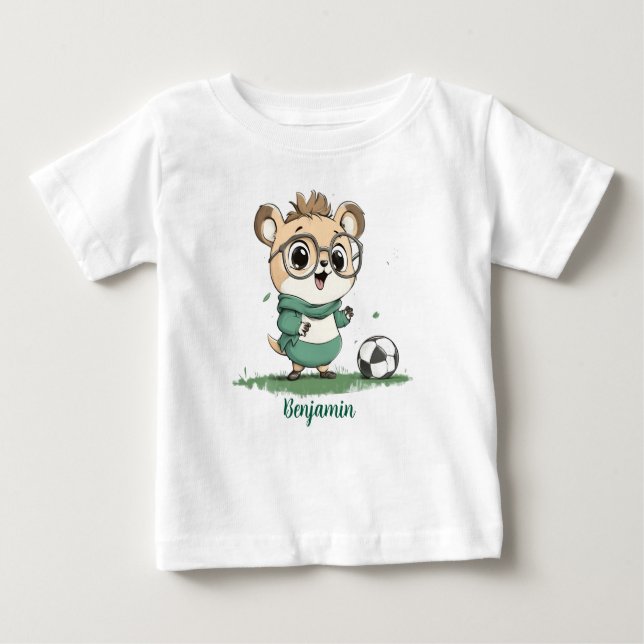Niedlicher Bär mit Fußballball Baby T-shirt (Vorderseite)