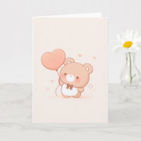 Niedlicher Bär mit Herzballon Grußkarte
