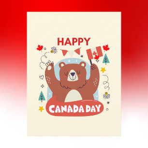 Niedlicher Bär mit kanadischer Flagge Happy Canada Postkarte