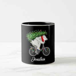 Niedlicher Bär mit Weihnachtsbaumgeschenk für Radf Zweifarbige Tasse