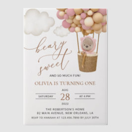 Niedlicher Bär, rosa Balloons, erster Geburtstag