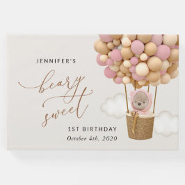 Niedlicher Bär, rosa Balloons, erster Geburtstag Gästebuch