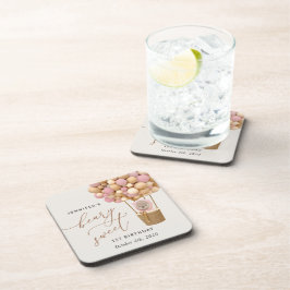 Niedlicher Bär, rosa Balloons, erster Geburtstag Getränkeuntersetzer