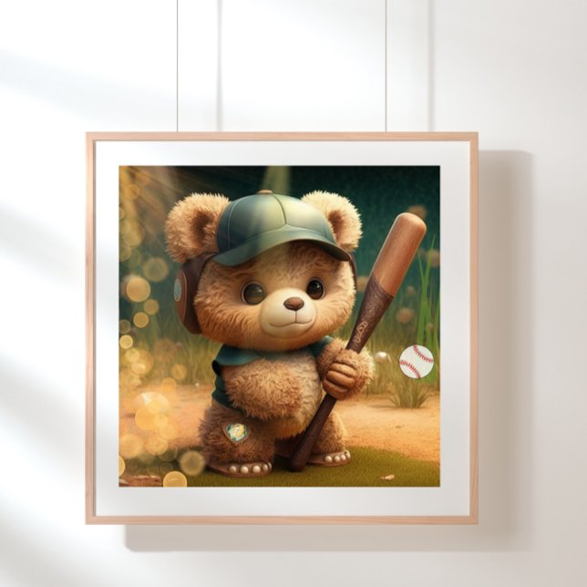 Niedlicher Bär spielt Baseball Personalisiert Poster (Von Creator hochgeladen)
