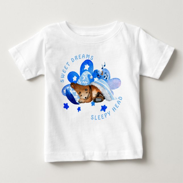 Niedlicher Bär Sweet Dreams Sleepy Head Boy Baby T-shirt (Vorderseite)
