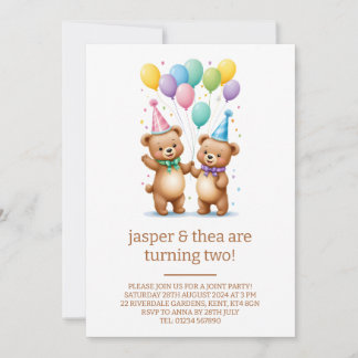 Niedlicher Bär Twins 2. Geburtstag Party Einladung
