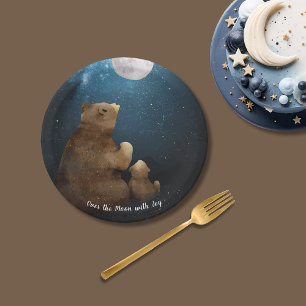 Niedlicher Bär über dem Mond Pappteller