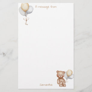 Niedlicher Bär und Balloons Gold Silver Custom Briefpapier