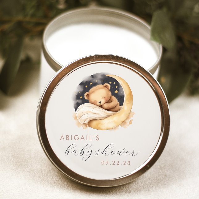 Niedlicher Bär und Mond Kinderdusche Runder Aufkleber (Von Creator hochgeladen)