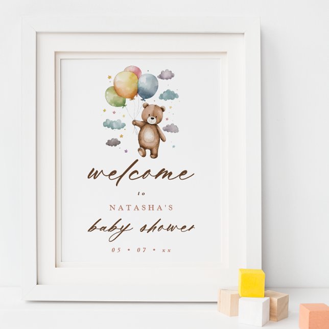 Niedlicher Bär und Pastel Balloons Babydusche Empf Poster (Von Creator hochgeladen)