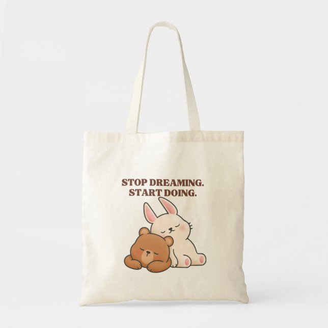 Niedlicher Bär und Rabbit Boho Quote Tasche Einkau (Vorne)