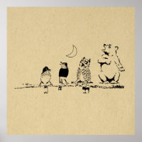 Niedlicher Bär und Vögel singen zum Mond