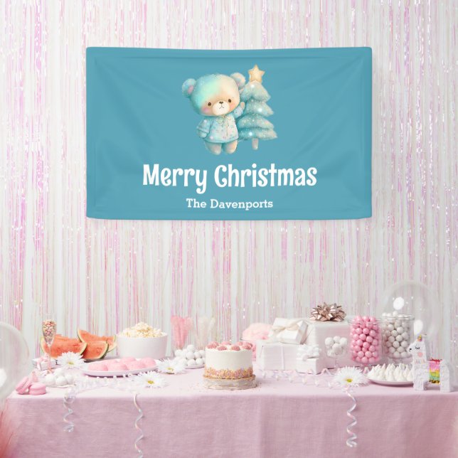 Niedlicher Bär und Weihnachtsbaum Urlaub Banner (Party)