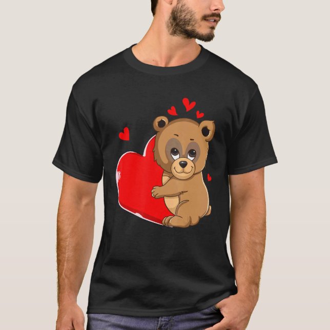 Niedlicher Bären Valentinstag Herzchen T-Shirt (Vorderseite)