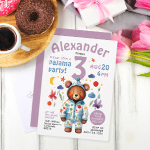 Niedlicher Bärenbär Pajama Bday Wasserfarbe Einladung