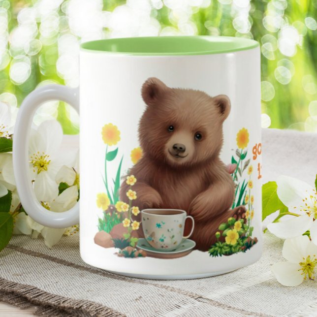 Niedlicher Bärenbläserbär y Good Vibes Zweifarbige Tasse (Von Creator hochgeladen)