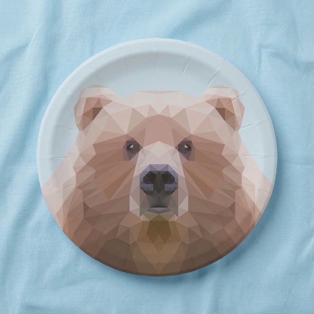 Niedlicher Bärenbraun Pappteller (Cute geometric brown bear blue paper plates.)