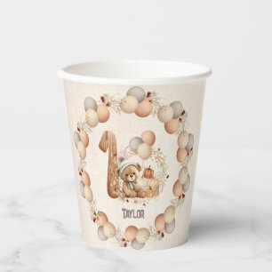 Niedlicher Bärenfall Beary 1 Geburtstag Paper Cups Pappbecher