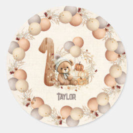 Niedlicher Bärenfall Boy Beary 1. Geburtstag Runder Aufkleber