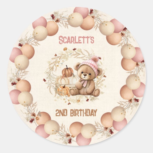 Niedlicher Bärenfall Geburtstagskorb Runder Aufkleber (Vorderseite)