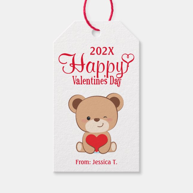 Niedlicher Bärenhappy Valentine-Geschenk-Tag (weiß Geschenkanhänger (Vorderseite)