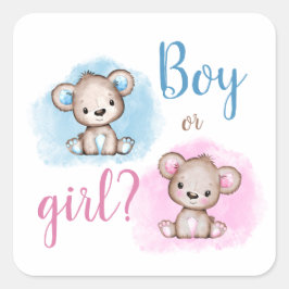 Niedlicher Bärenjunge oder weibliche Gender Reveal Quadratischer Aufkleber