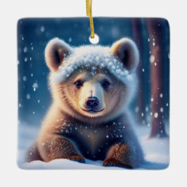 Niedlicher Bärenkuppel in schneebedeckter Keramik Keramikornament