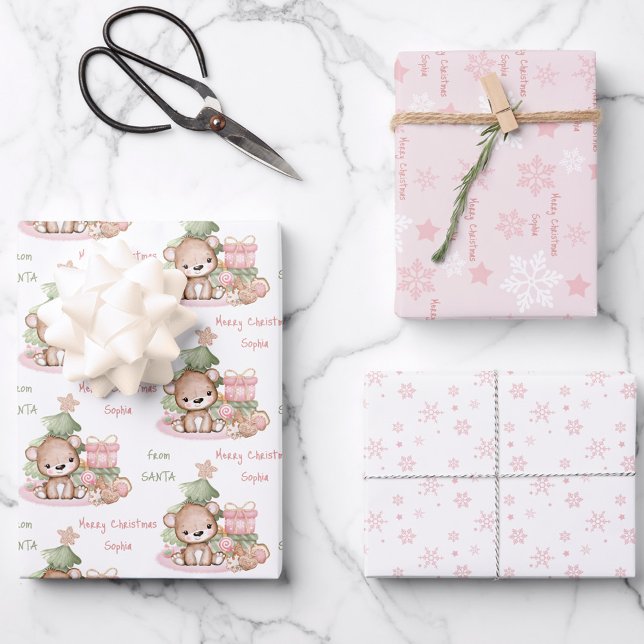 Niedlicher Bärenname Weihnachtswrapping Paper Shee Geschenkpapier Set (Cute Bear Name Christmas Wrapping Paper Sheets)