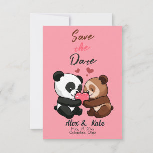 Niedlicher Bärenpenguin Hochzeit speichern Sie das Save The Date