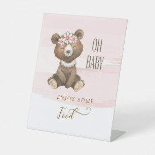 Niedlicher Bärenrosa Oh Baby Food Pedestzeichen Sockelschild