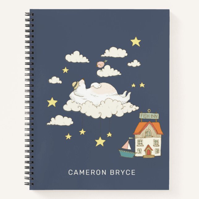 Niedlicher Bärenvogelillustration Whimsical Indivi Notizbuch (Vorderseite)